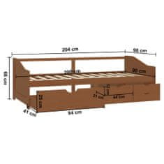 Petromila 3místná válenda zásuvky medově hnědá masivní borovice 90x200 cm