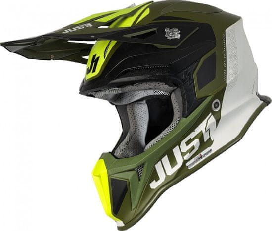 JUST 1 HELMETS Moto přilba JUST1 J18F + MIPS PULSAR LIMITED EDITION matná army zeleno/černo/bílá