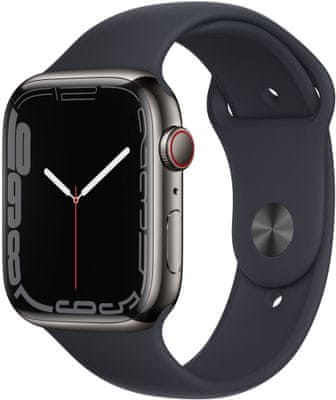 Chytré hodinky Apple Watch Series 6, Retina displej stále zapnutý EKG monitorování tepu srdeční činnosti hudební přehrávač volání notifikace NFC platby Apple Pay hluk App Store Senzor pro snímání okysličení krve měření fyzické kondice VO2 max eSIM komunikace bez přítomnosti iPhone