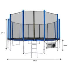 Aga Sport Pro Trampolína 460 cm Modrá + ochranná síť + žebřík + kapsa na obuv