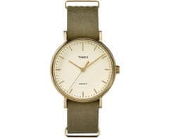 Timex Weekender Fairfield TW2P98500, s koženým řemínkem olivové barvy