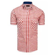 Dstreet Pánská košile s krátkým rukávem kostkovaná bílo červená kx0954 M