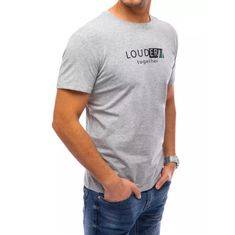 Dstreet Pánské tričko s potiskem LOUDER světle šedé rx4727 XL