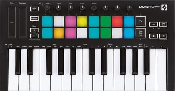 moderní midi kontroler novation launchkey usb připojení arpeggiator fixed chord mody dotykové pady potenciometry ableton live lite plug n play