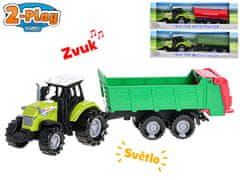 2-Play Traktor s vlečkou 23-26 cm volný chod na baterie se světlem a zvukem