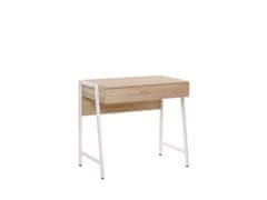 Beliani Psací stůl ze světlého dřeva s bílou 84 x 48 cm CARTER