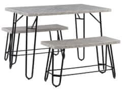 Beliani Jídelní set jídelní stůl a 2 lavice šedá s černým KEMPTON