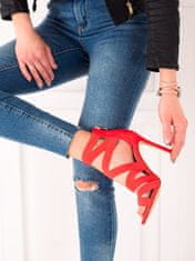 Amiatex Exkluzívní dámské červené sandály na jehlovém podpatku + Ponožky Gatta Calzino Strech, odstíny červené, 37