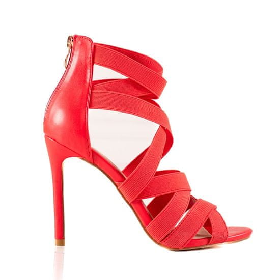 Amiatex Exkluzívní dámské červené sandály na jehlovém podpatku + Ponožky Gatta Calzino Strech