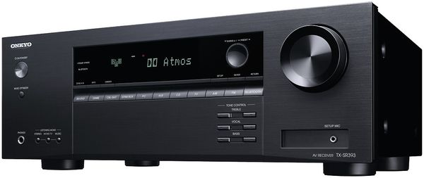 výkonný síťový av receiver onkyo tx-sr393 5.2kanálový 155 w výkon hd formáty dolby atmos dts: x  dolby atmos height dts virtuál dolby surround dts neural upmixing 4 hdmi vstupy 1 hdmi výstup 4k/60p hdcp2.2 hdr hlg bt.2020 arc akustická kalibrace místnosti accueq Bluetooth am fm rádio tuner 2 zóny