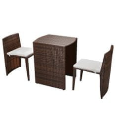 Greatstore 3dílný bistro set s poduškami polyratan hnědý