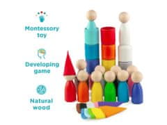 Ulanik Montessori dřevěná hračka "Peg dolls with hats in cups"