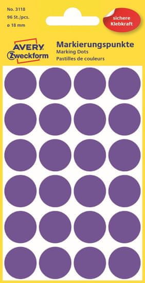 Avery Zweckform Kulaté značkovací etikety 3118 | Ø 18 mm, 96 ks, fialová