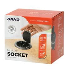 Orno Zapuštěná zásuvka ORNO OR-AE-1373/B, 230V + USB nabíjecí, černá, přívod 1,8m
