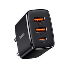 BASEUS Compact síťová nabíječka 2x USB / 1x USB-C 3A 30W PD QC, černá