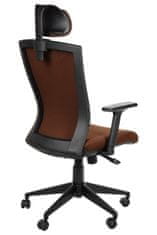 STEMA Otočná ergonomická kancelářská židle HG-0004. Má nylonovou základnu, měkká kolečka, zdvih třídy 4, nastavitelné područky a nastavitelnou opěrku hlavy. Synchronní mechanismus. Hnědá barva.