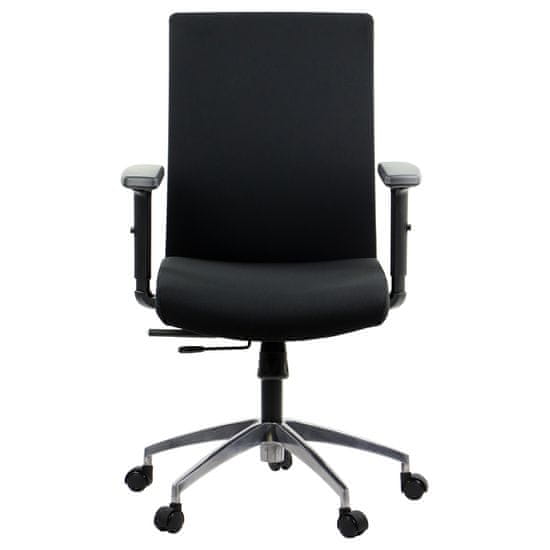 STEMA Otočná kancelářská židle RIVERTON. Má hliníkovou základnu, měkká kolečka, nastavitelné područky a bederní opěrku. Nastavitelné sedadlo. Synchronní mechanismus. Černá barva.