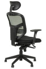 STEMA Otočná kancelářská židle HN-5018. Nastavitelná opěrka hlavy, zad a područek. Bederní opěrka. Synchronní mechanismus s posuvným sedlem. Sedací pěna s vysokou hustotou. Síťovaná zádová opěrka.