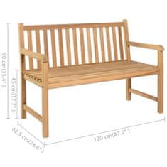 Greatstore Zahradní lavice s krémovou poduškou 120 cm masivní teak