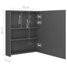 Greatstore LED koupelnová skříňka se zrcadlem zářivě šedá 50 x 14 x 60 cm