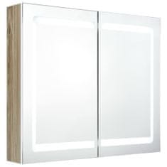 Greatstore LED koupelnová skříňka se zrcadlem bílá dub 80 x 12 x 68 cm