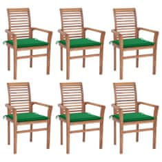 Greatstore Jídelní židle 6 ks zelené podušky masivní teak
