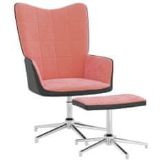Vidaxl Relaxační křeslo se stoličkou růžové samet a PVC