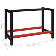 Greatstore Kovový rám pracovního stolu 120 x 57 x 79 cm černá a červená