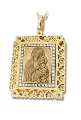 Lovrin Zlatá medaile Matky Boží s Datelem, zdobená krajkou a kubickou zirkonií.