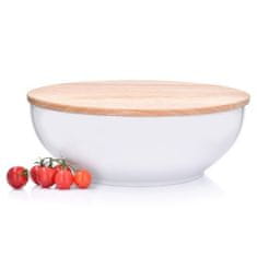 DUKA Salátová Mísa S Víkem Warewood 30X10 Cm Bílý Porcelán Dřevo