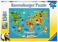 Ravensburger Puzzle Mapa světa divokých zvířat XXL 150 dílků