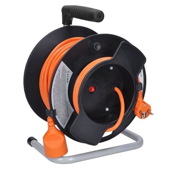 Solight prodlužovací přívod na bubnu, 1 zásuvka, 25m, oranžový kabel, 3x 1,5mm2, PB11O