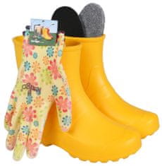 Lemigo Dámské, žluté, pěnové gumové holínky + květinové rukavice Garden Lemigo, 38