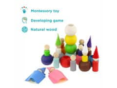 Ulanik Montessori dřevěná hračka „Small peg dolls with hats, beds and balls‟