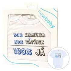 NEW BABY Body s potiskem New Baby 50% MAMINKA + 50% TATÍNEK - 100% JÁ modré - dárkové balení 50