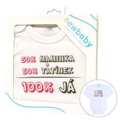 NEW BABY Body s potiskem New Baby 50% MAMINKA + 50% TATÍNEK - 100% JÁ růžové - dárkové balení 80 (9-12m)