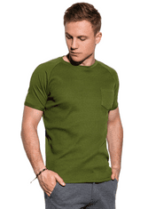 OMBRE Pánské tričko bez potisku S1182 - olivová - S
