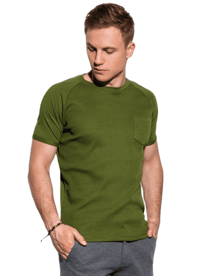 OMBRE Pánské tričko bez potisku S1182 - olivová - M