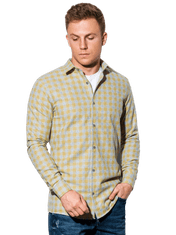 OMBRE Pánská kostkovaná košile s dlouhým rukávem K509 - žlutá - M