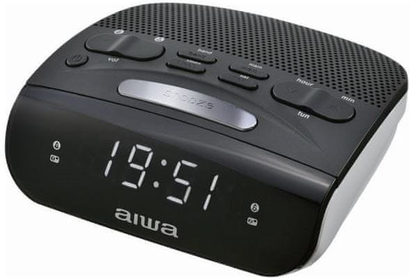  elegantný rádioprijímač aiwa CR-15 ľahké ovládanie sieťové napájanie záložná batéria budík dva časy alarmu snooze sleep fm tuner 