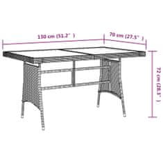 Vidaxl Zahradní stůl šedý 130 x 70 x 72 cm polyratan a masivní akácie