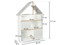 Leomark Bílo-šedá dřevěná domečková knihovna s 6 přihrádkami - Little Cottage 318