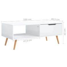 Greatstore Konferenční stolek bílý vysoký lesk 100x49,5x43 cm dřevotříska