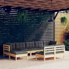 Greatstore 9dílná zahradní sedací souprava s šedými poduškami borovice
