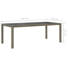 Vidaxl Zahradní stůl šedý 190 x 90 x 75 cm tvrzené sklo a polyratan