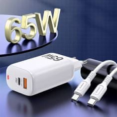 Kaku KSC-690 GaN síťová nabíječka USB USB-C 65W + kabel USB-C, bíla