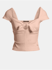 Guess Světle růžové dámské žebrované cropped tričko s mašlí Guess Valeriana M