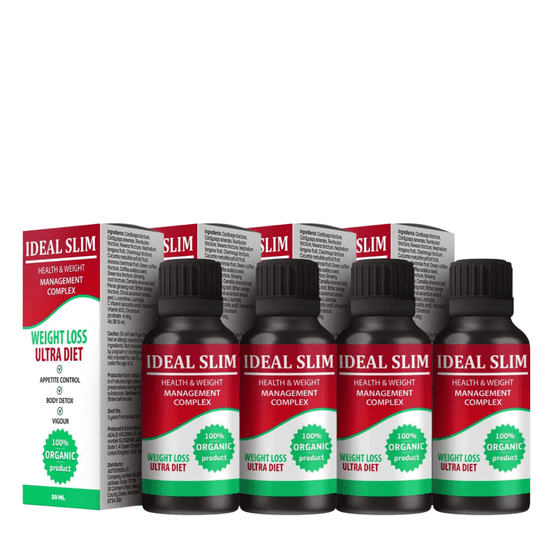 IDEAL SLIM Kapky na hubnutí | Spalovač tuků a doplněk stravy na hubnutí | Zlepšení metabolismu pro muže a ženy | SET 4 (4 x 20ml)