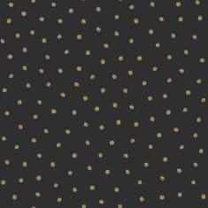 Černá vliesová tapeta se zlatými puntíky 139122, Black & White, 0,53 x 10,05 m