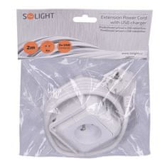 Solight prodlužovací přívod kostka, 4 zásuvky 230V + 2x USB max. 2400mA, kabel 2m, PP145USB